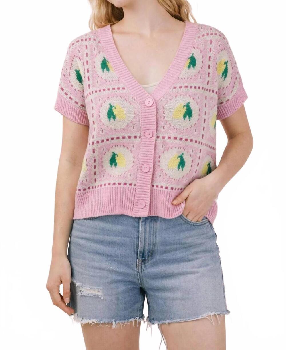 NEW VERY J lemon graphic sweater in pink